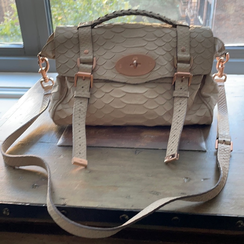 Cream Crocodile Mulberry top handle bag